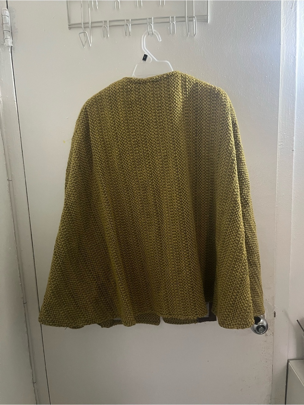 Puska Textured Olive Green Knit Swing Cardigan with Brown Accent - Picture 4 of 7
